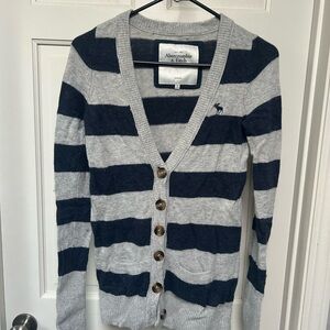 Abercrombie & Fitch Women's Navy and Gray Striped Cardigan